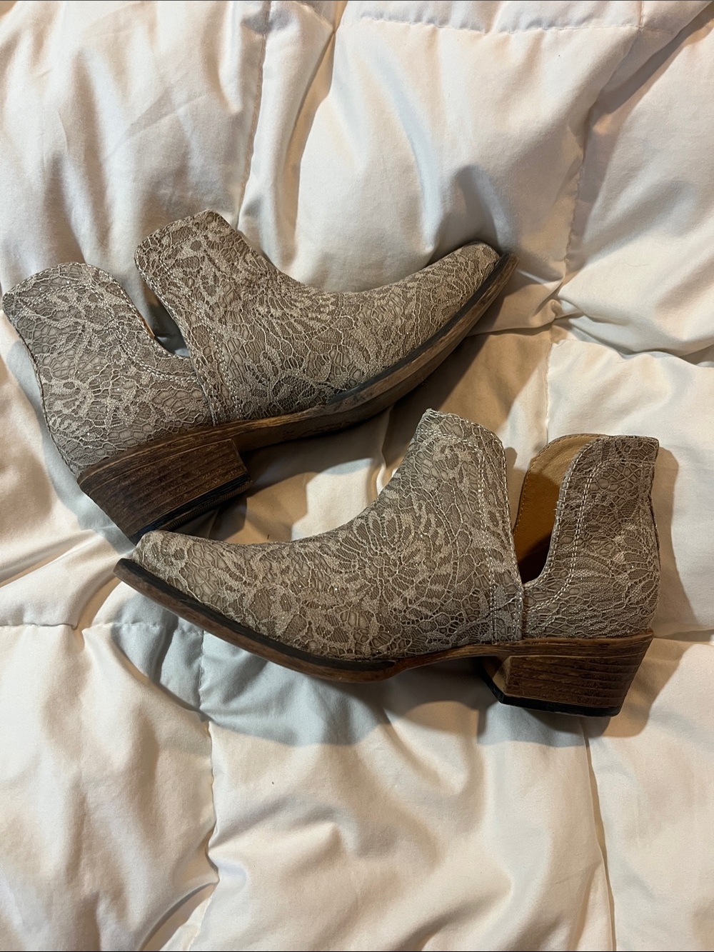 Glitter Lace Roper Ankle Cowgirl Boots - Picture 5 of 9